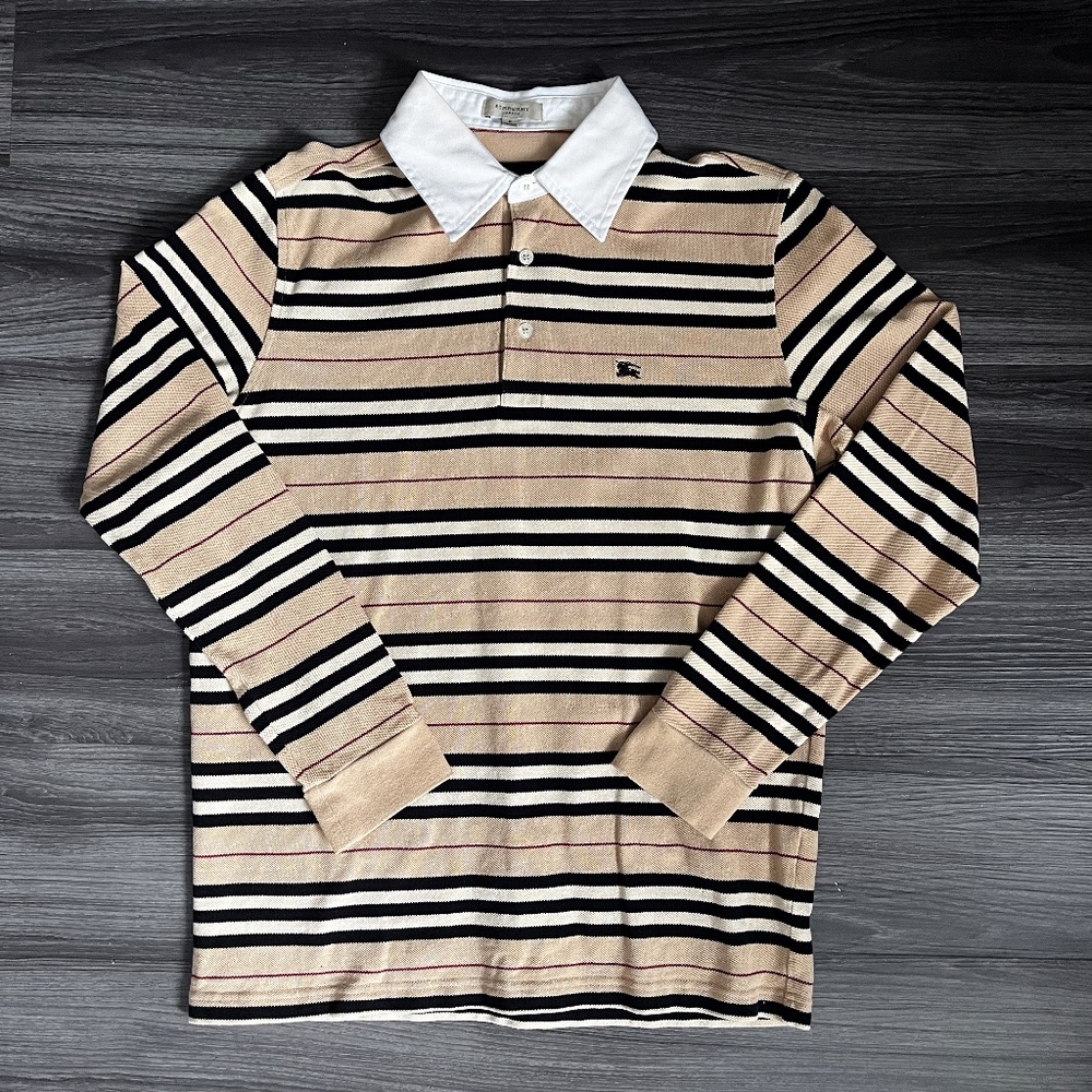 Men’s Burberry London Nova Stripe Long Sleeve Button Polo